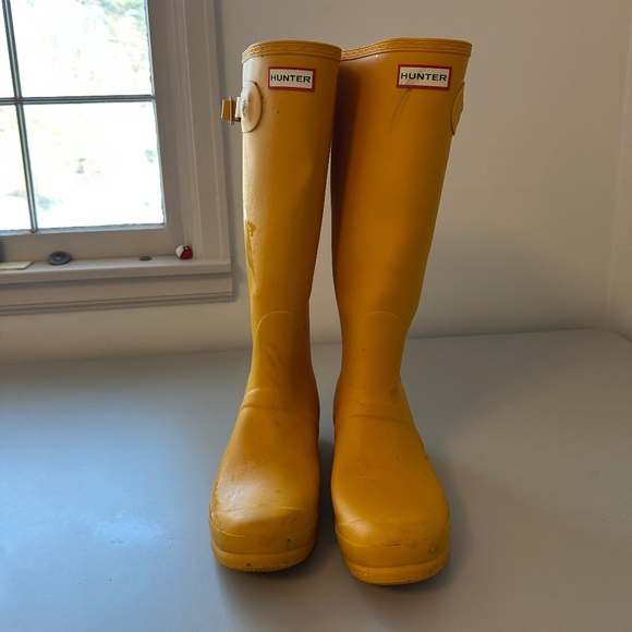 Hunter Original Tall Rain Boots Yellow Natural Rubber Waterproof Wellies - Picture 1 of 7